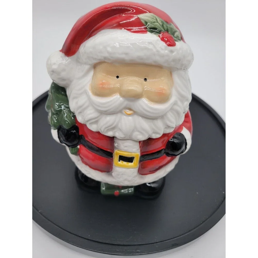 Santa Claus Ceramic Christmas Cookie Jar w/ Lid 7.5